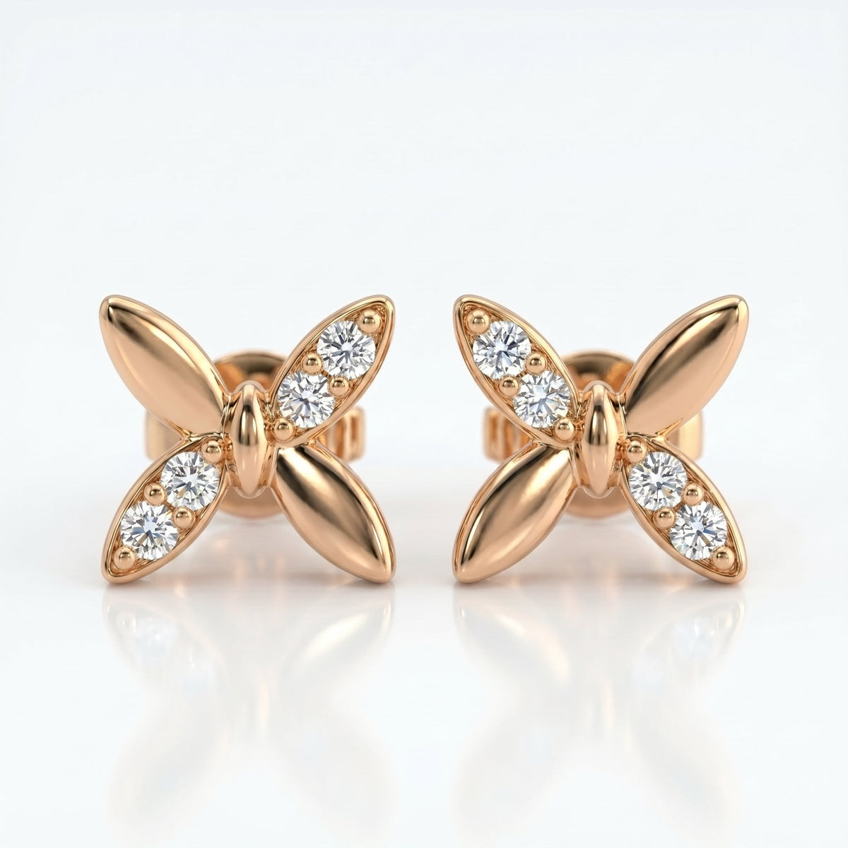 Minimalist Butterfly Diamond Stud Earrings, view 6