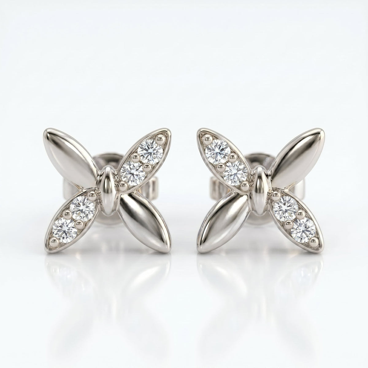 Minimalist Butterfly Diamond Stud Earrings, view 5