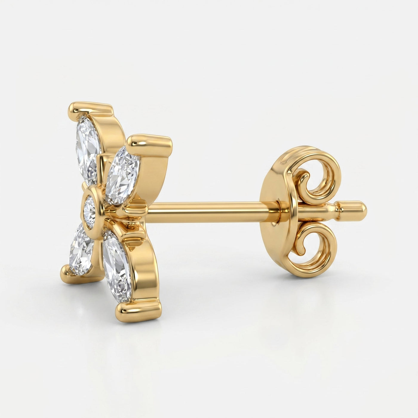 Floral Cluster Marquise Diamond Fashion Earring, view 4
