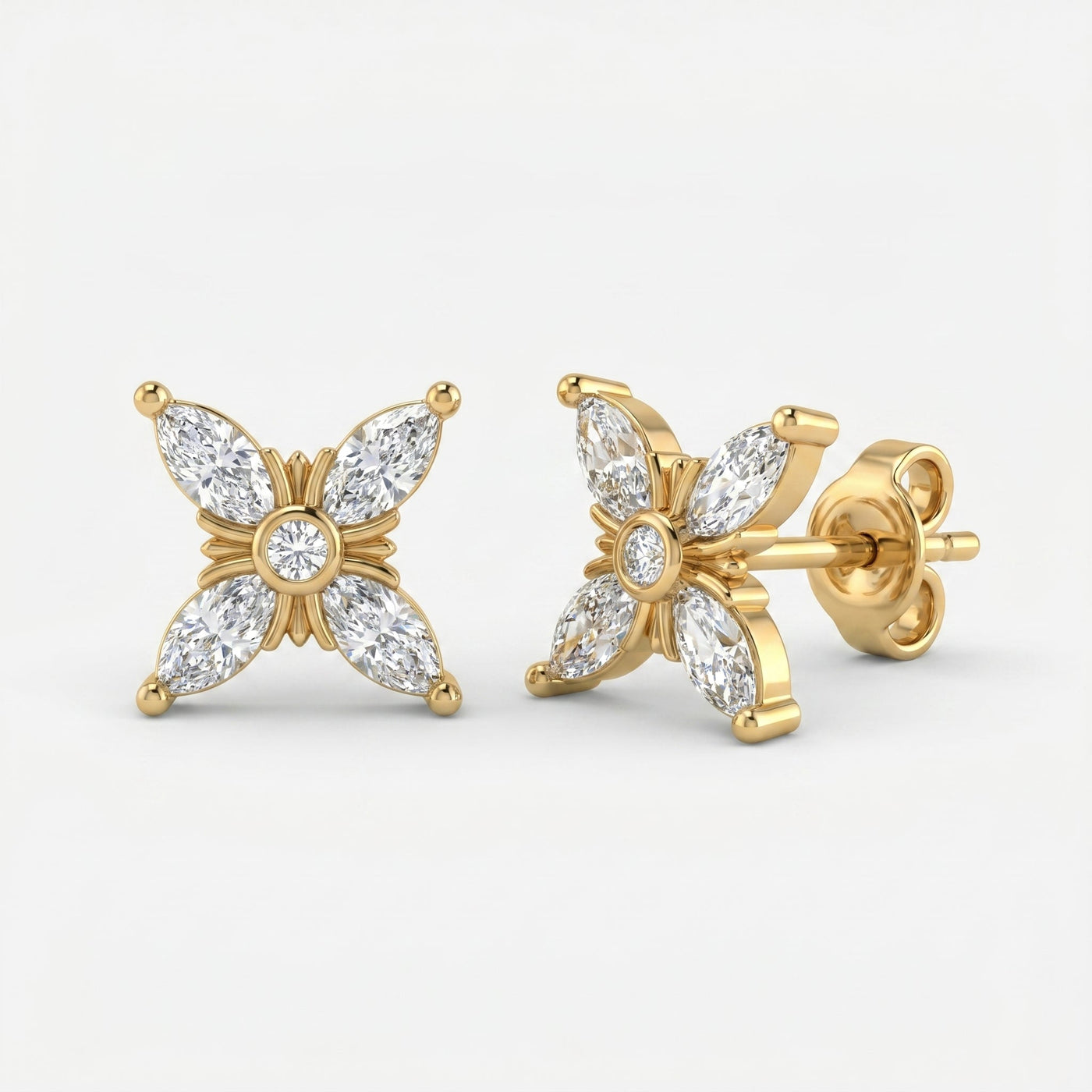 Floral Cluster Marquise Diamond Fashion Earring, view 3