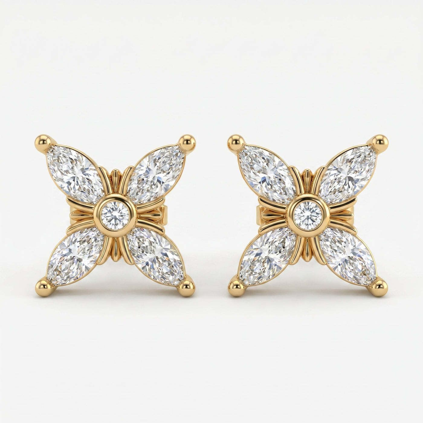 Floral Cluster Marquise Diamond Fashion Earring, view 1