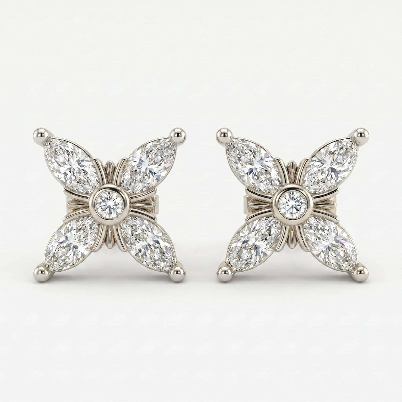 Floral Cluster Marquise Diamond Fashion Earring, view 5