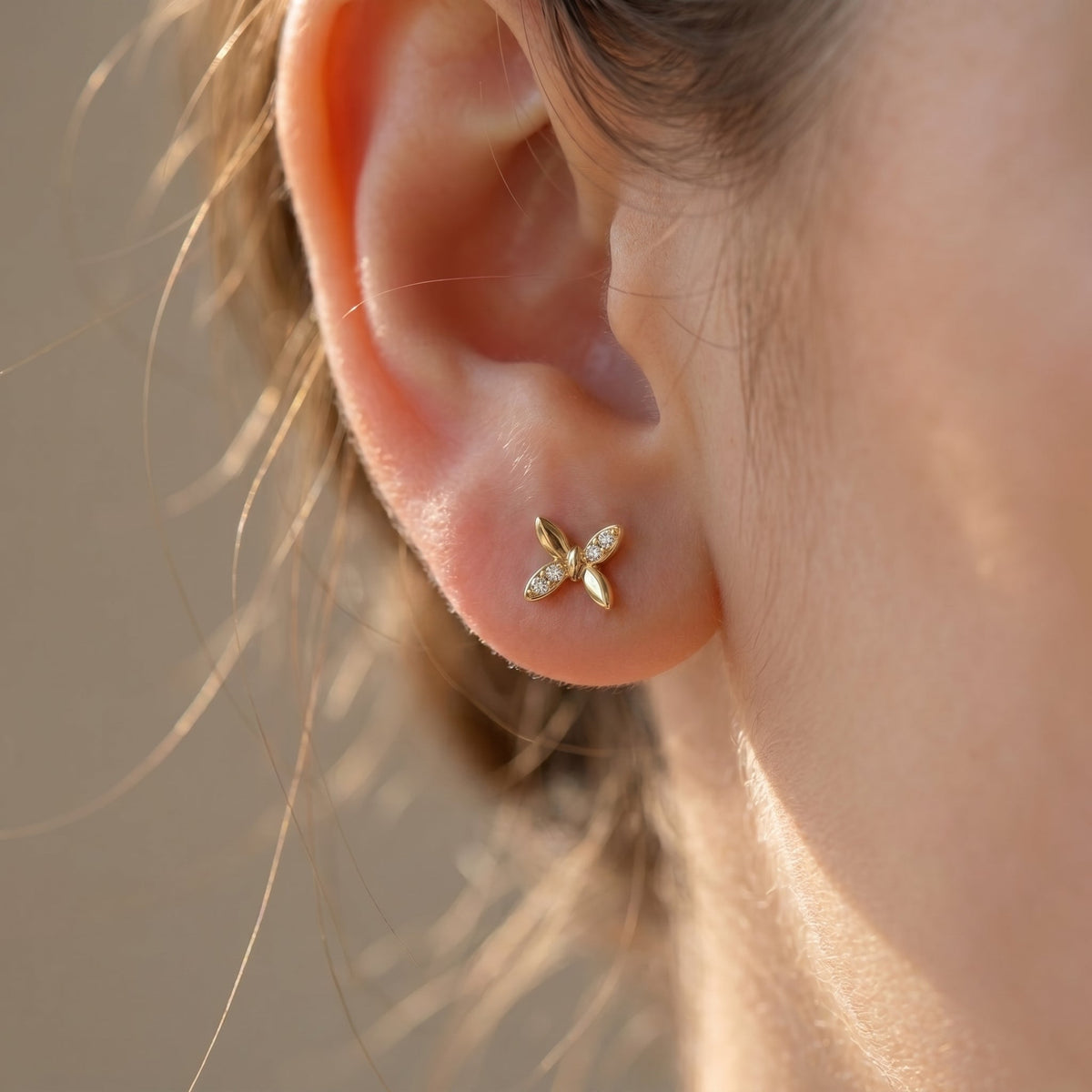Minimalist Butterfly Diamond Stud Earrings, view 2