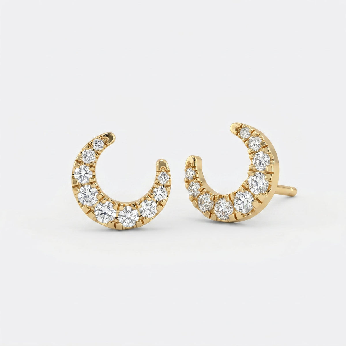 Curved Diamond Crescent Stud Earrings, view 3