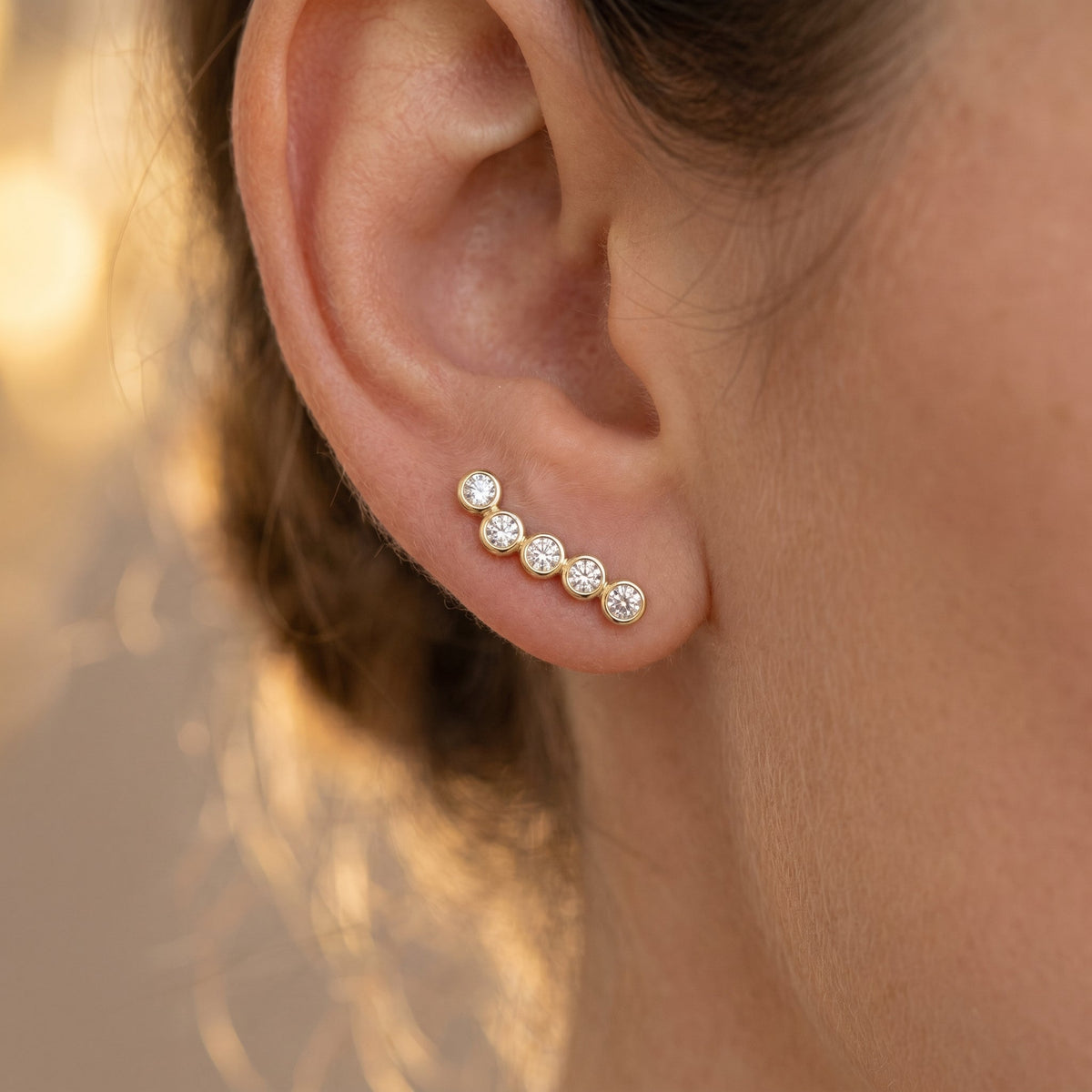 Modern Minimalist Round Diamond Ear Climber Earrings, view 2