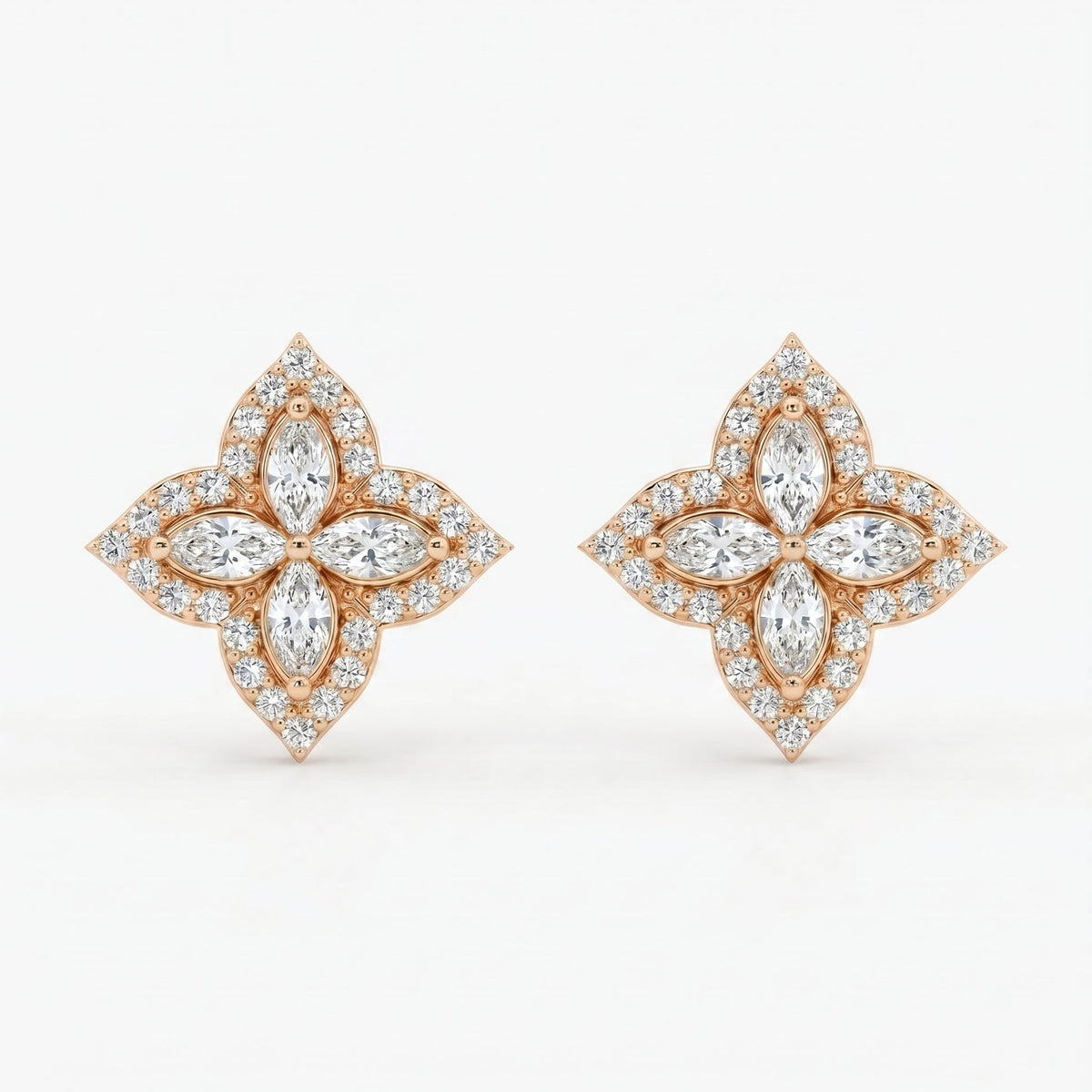 Marquise Diamond Floral Stud Earrings, view 6