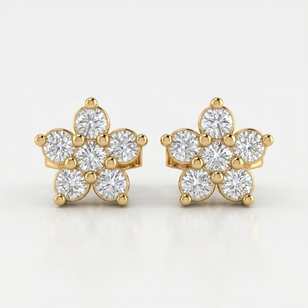 Round Diamond Flower Cluster Stud Earrings, view 1