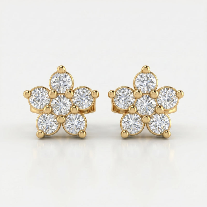 Round Diamond Flower Cluster Stud Earrings, view 1