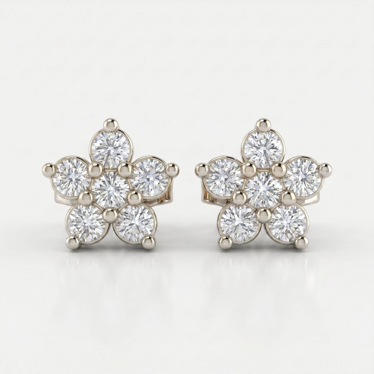 Round Diamond Flower Cluster Stud Earrings, view 6