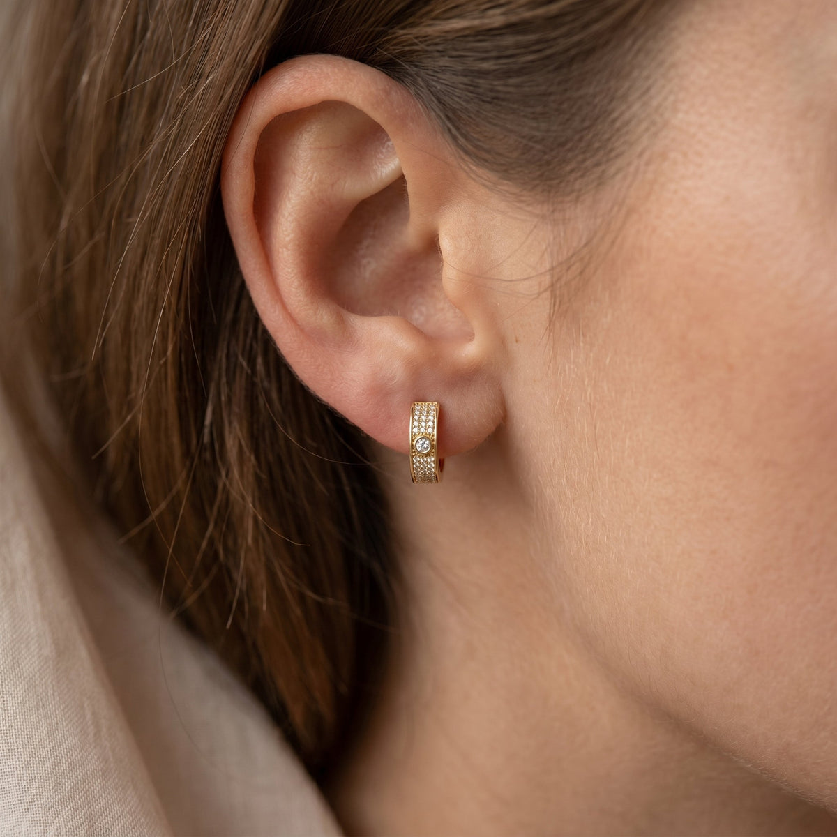 Round Cut Diamond Huggie Hoop Earrings, view 2