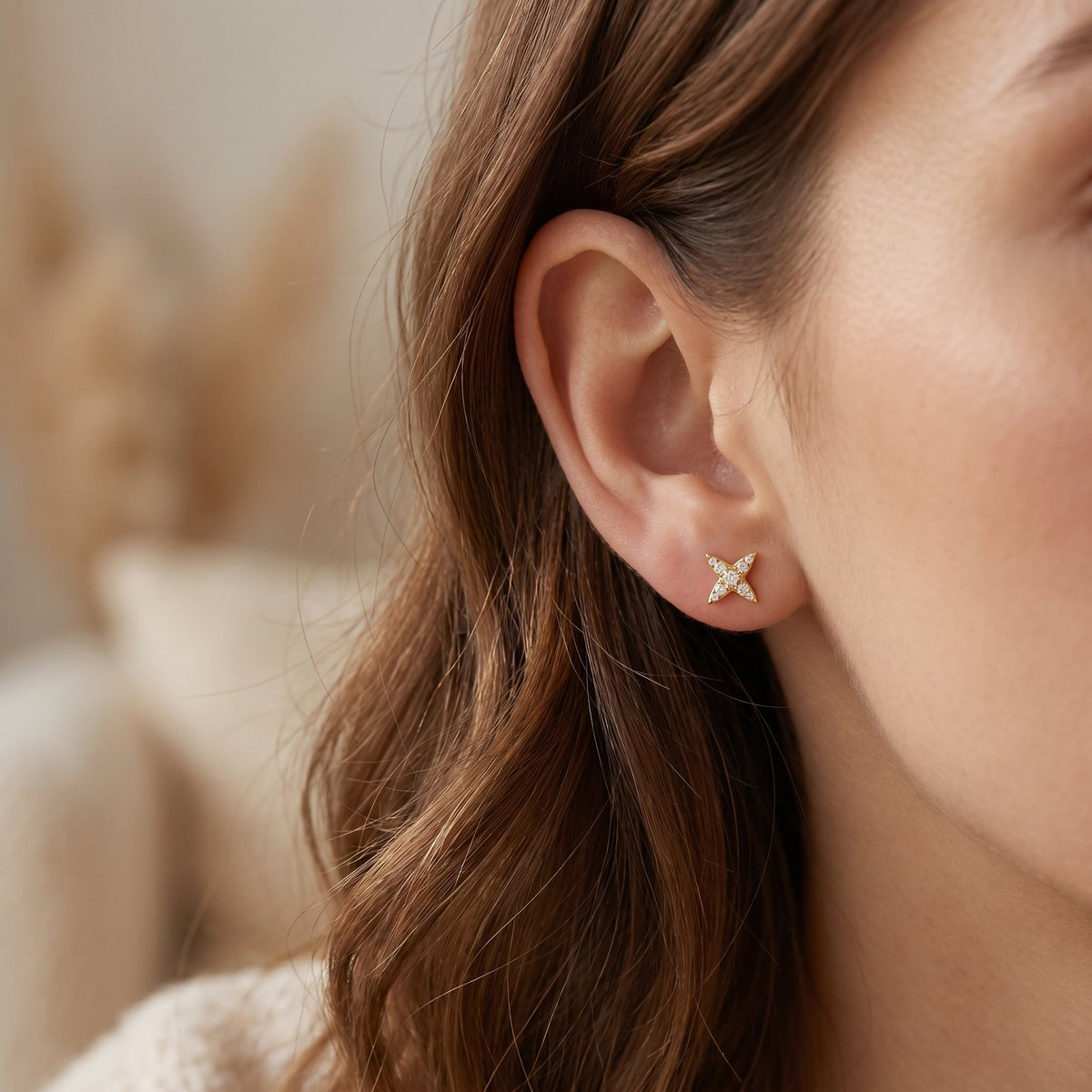 Butterfly inspired diamond stud earrings, view 2