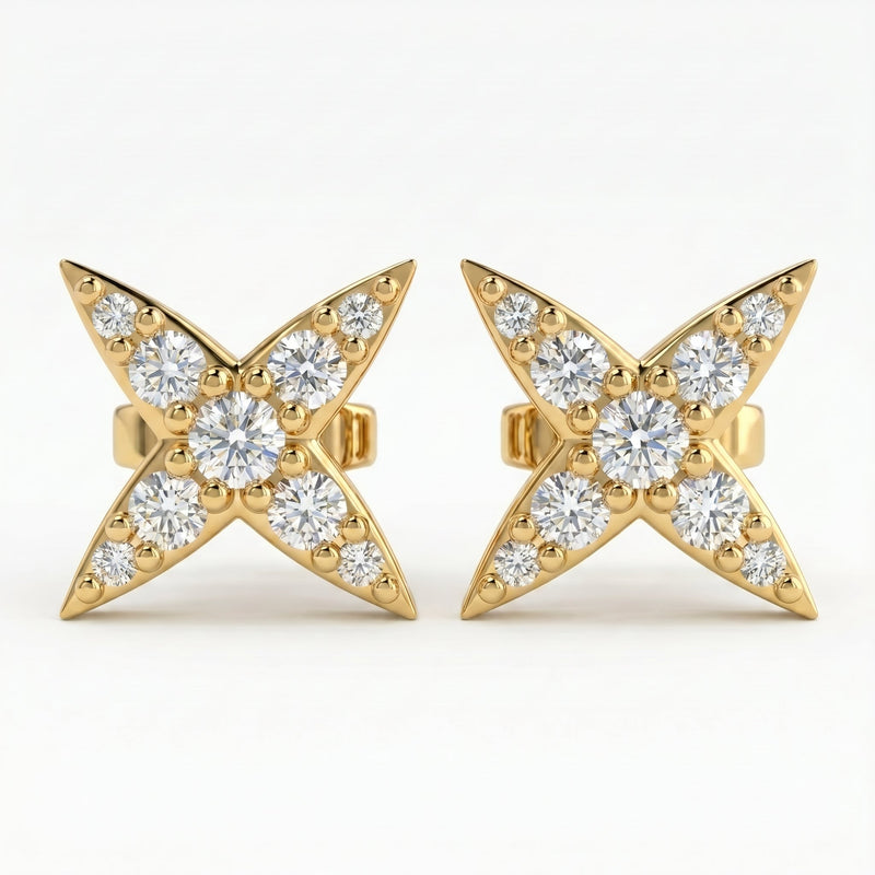 Butterfly inspired diamond stud earrings, view 1