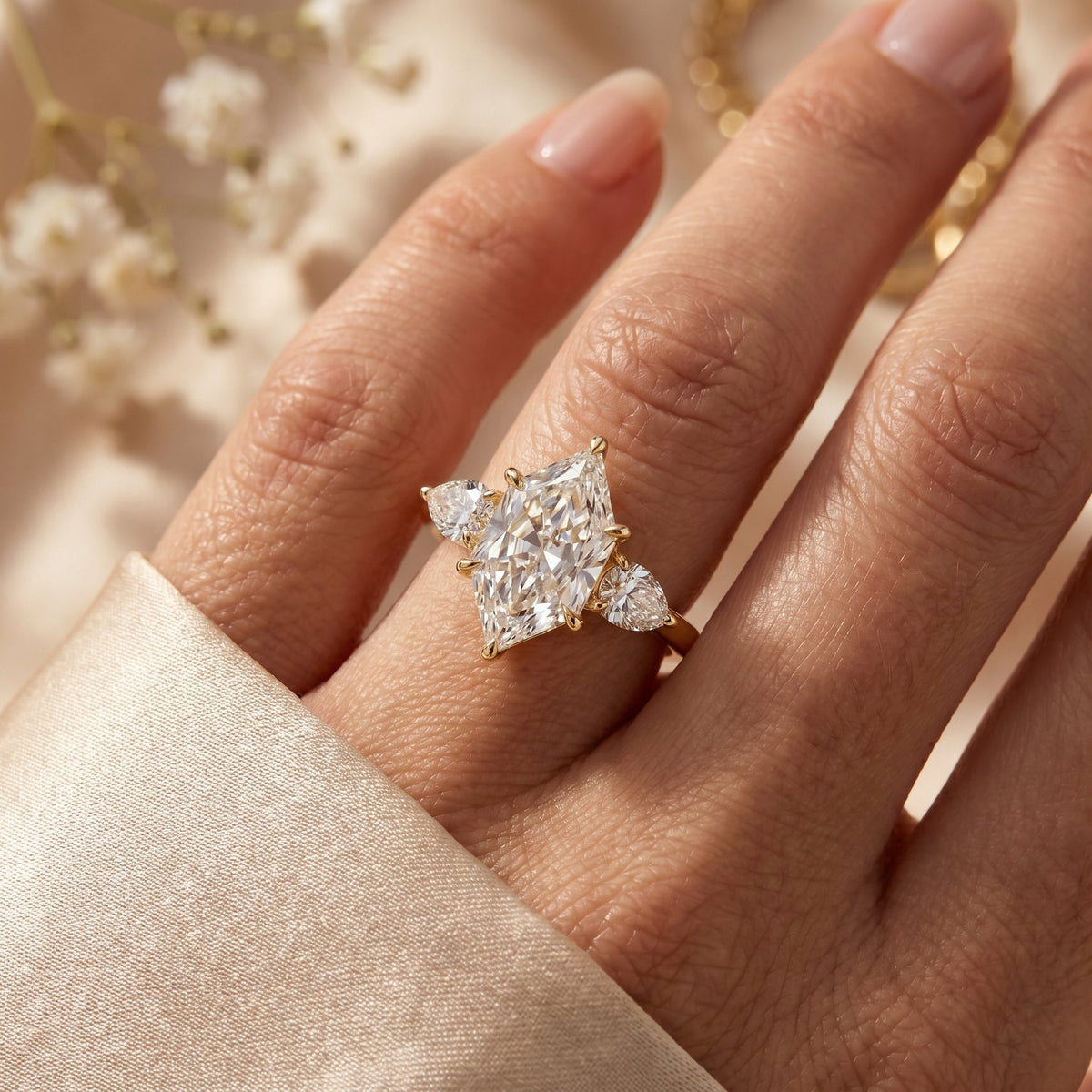 Dutch Marquise Cut Three Stone Diamond Engagement Ring, view 2