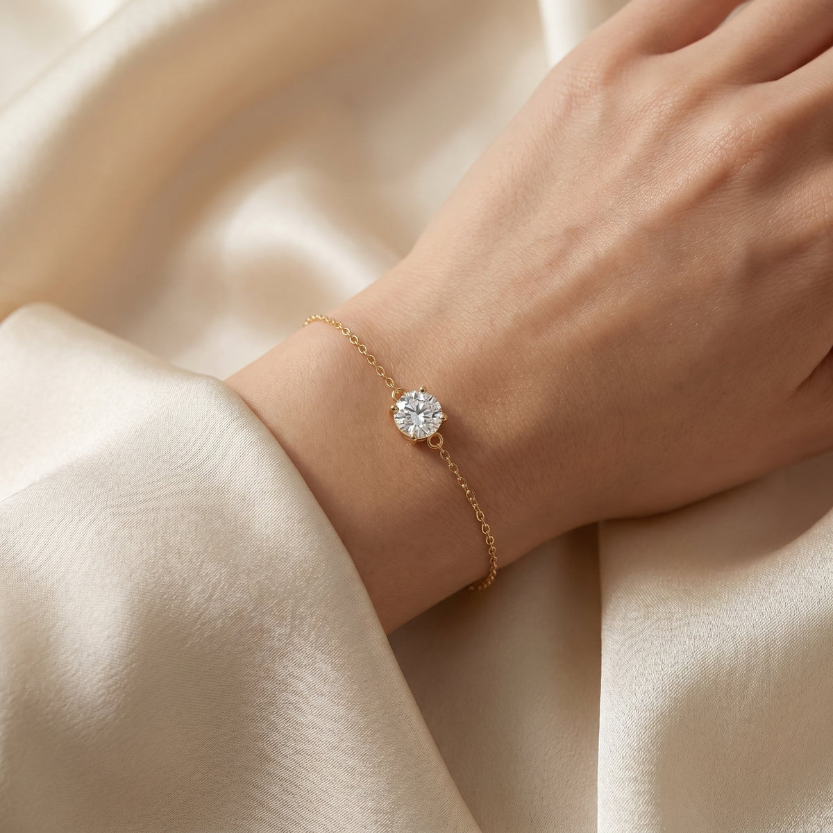 Minimalist Round Cut Diamond Chain Bracelet, view 2
