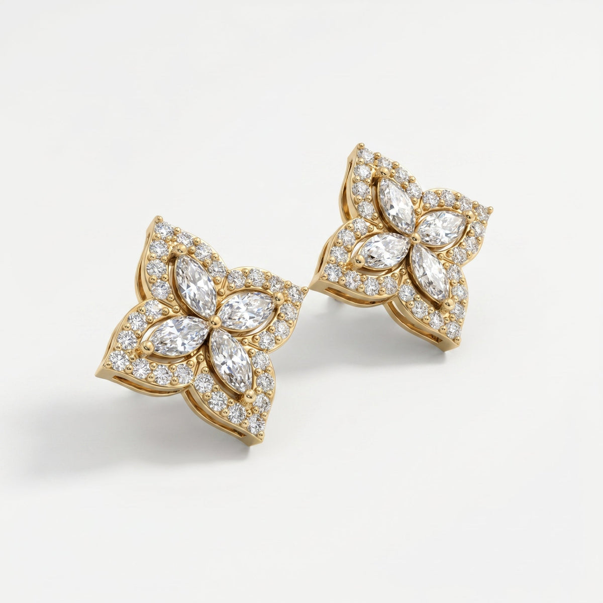 Marquise Diamond Floral Stud Earrings, view 3