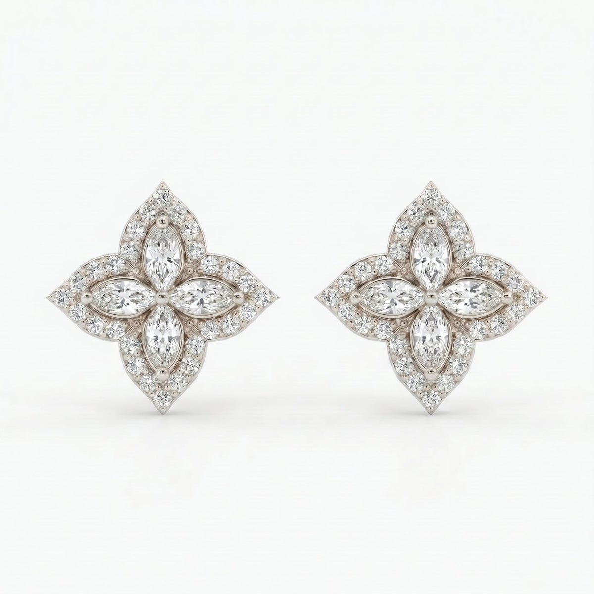 Marquise Diamond Floral Stud Earrings, view 5