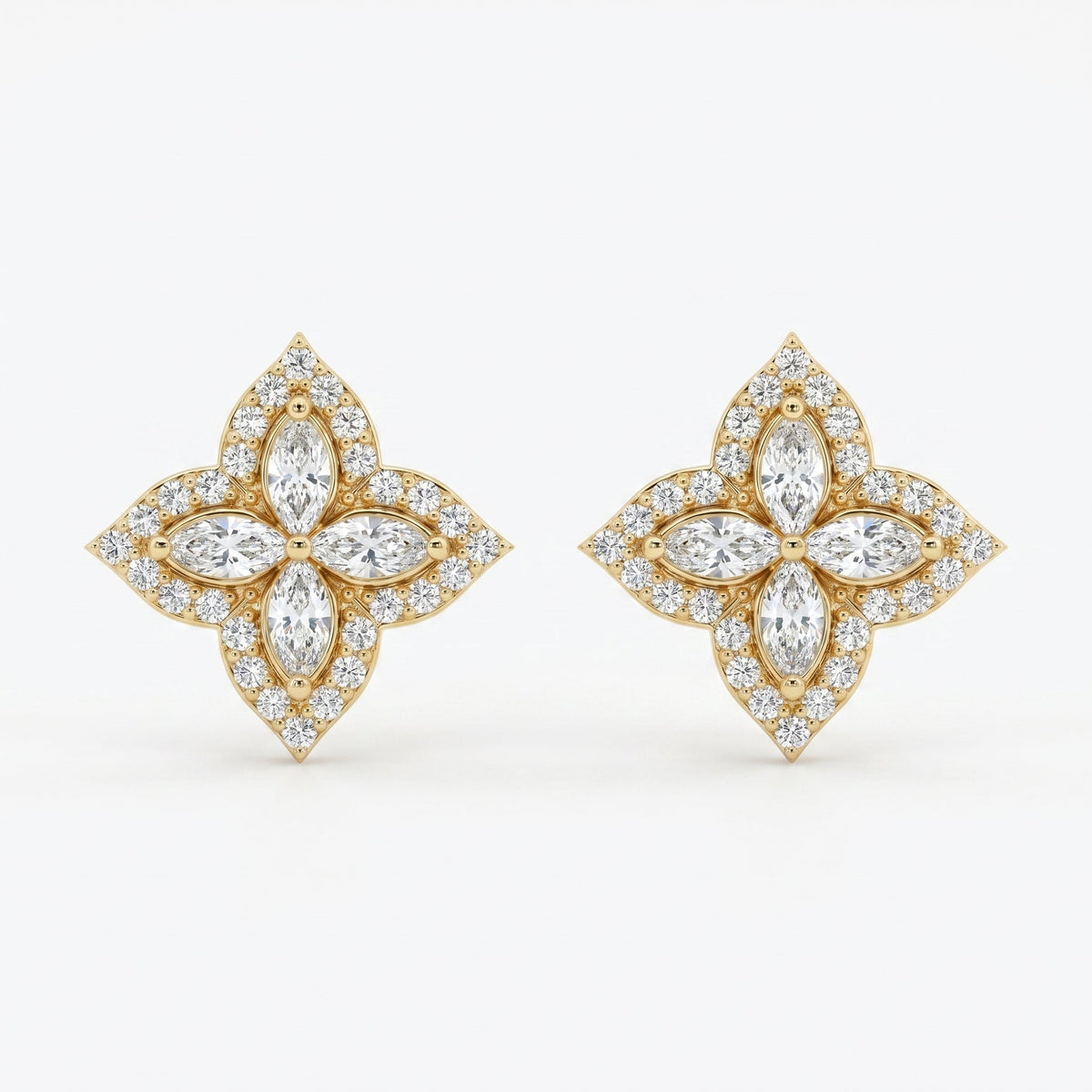 Marquise Diamond Floral Stud Earrings, view 1