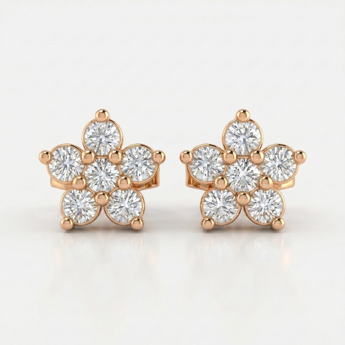 Round Diamond Flower Cluster Stud Earrings, view 5