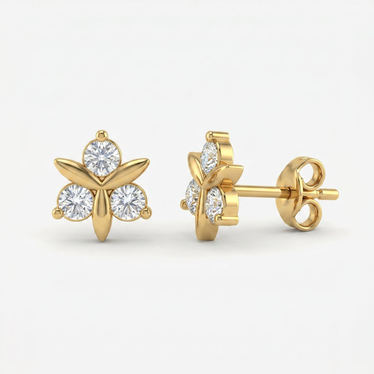 Round Diamond Floral Stud Earrings, view 3