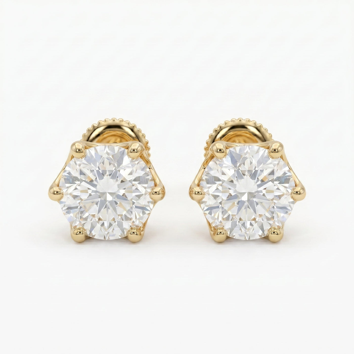 Classic 6 Prong Round Brilliant Diamond Stud Earrings, view 1