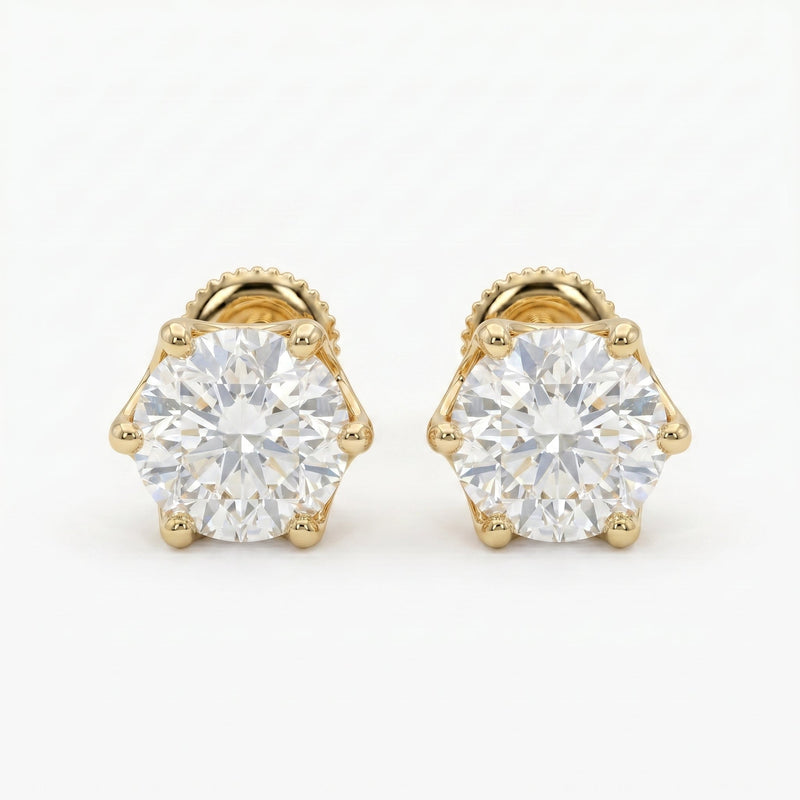 Classic 6 Prong Round Brilliant Diamond Stud Earrings, view 1