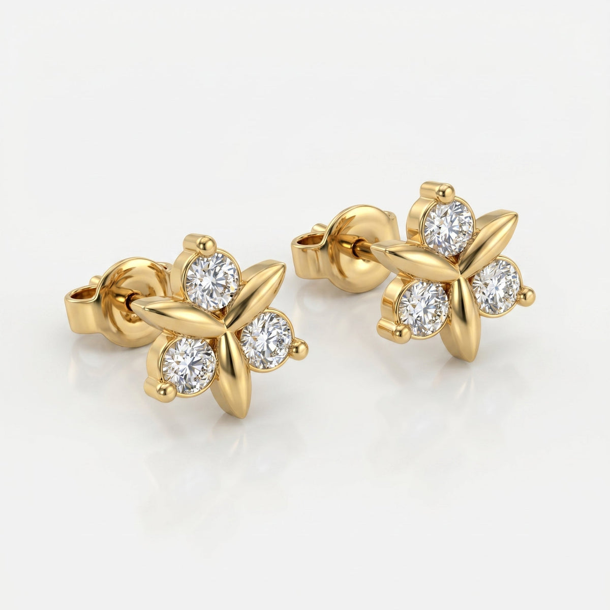 Round Diamond Floral Stud Earrings, view 4
