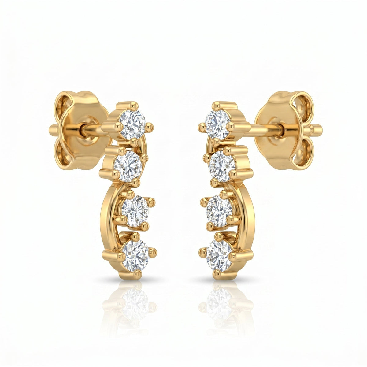 Minimalist Round Diamond Curved Stud Earrings, view 4