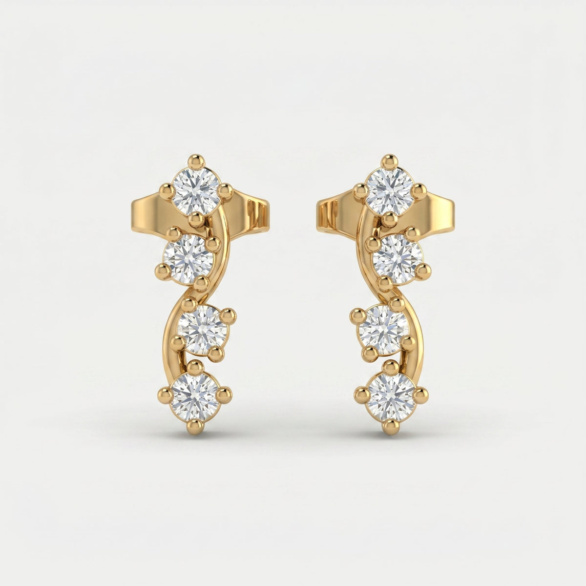 Minimalist Round Diamond Curved Stud Earrings, view 1