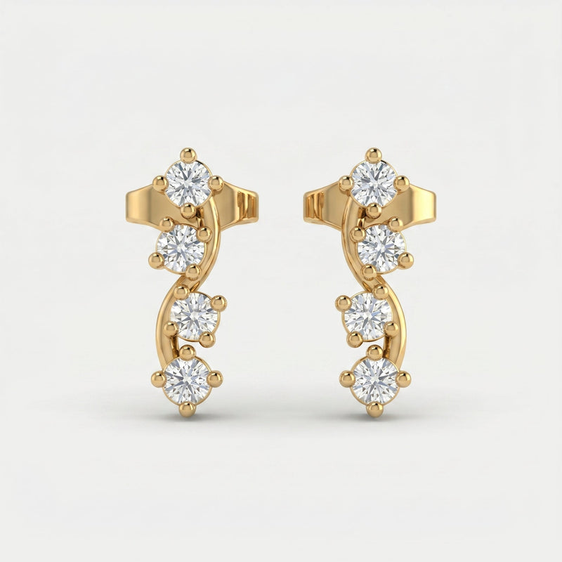 Minimalist Round Diamond Curved Stud Earrings, view 1