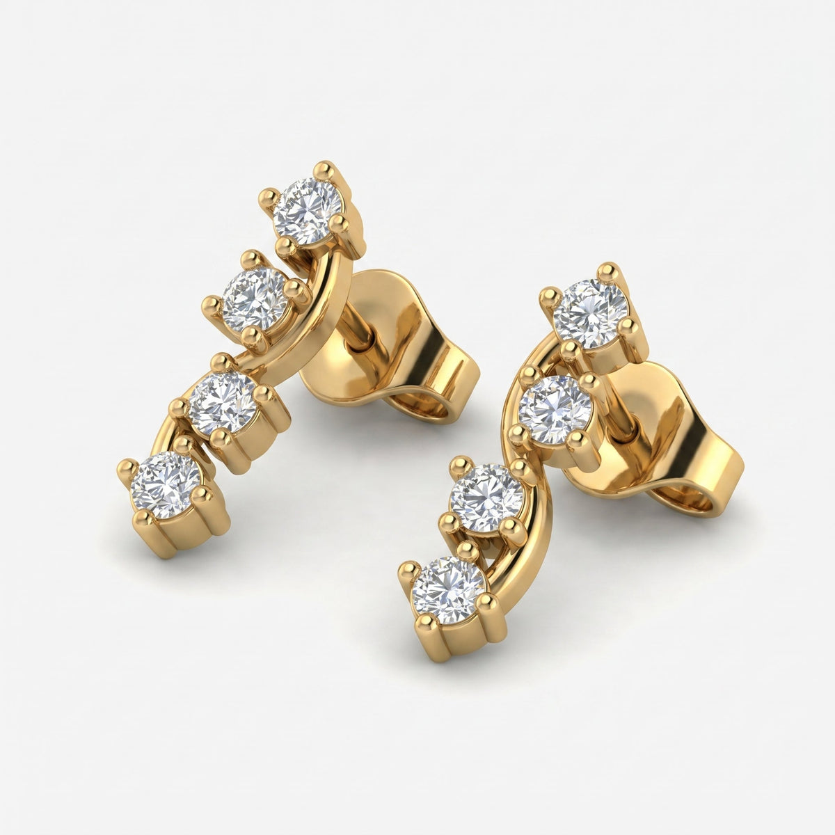 Minimalist Round Diamond Curved Stud Earrings, view 3