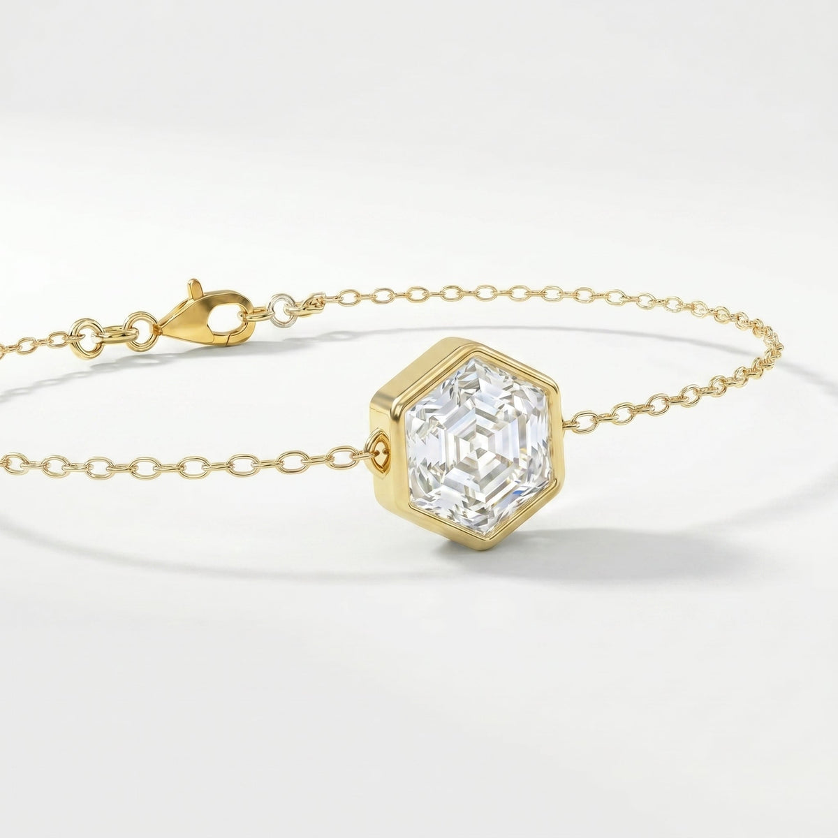 Minimalist Bezel Set Geometric Square Hexagon Cut Chain Bracelet, view 3