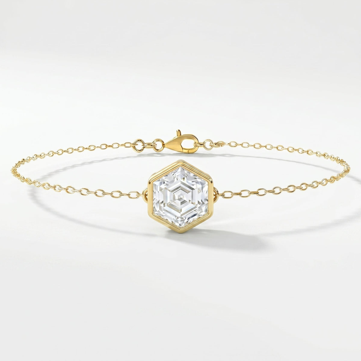 Minimalist Bezel Set Geometric Square Hexagon Cut Chain Bracelet, view 1