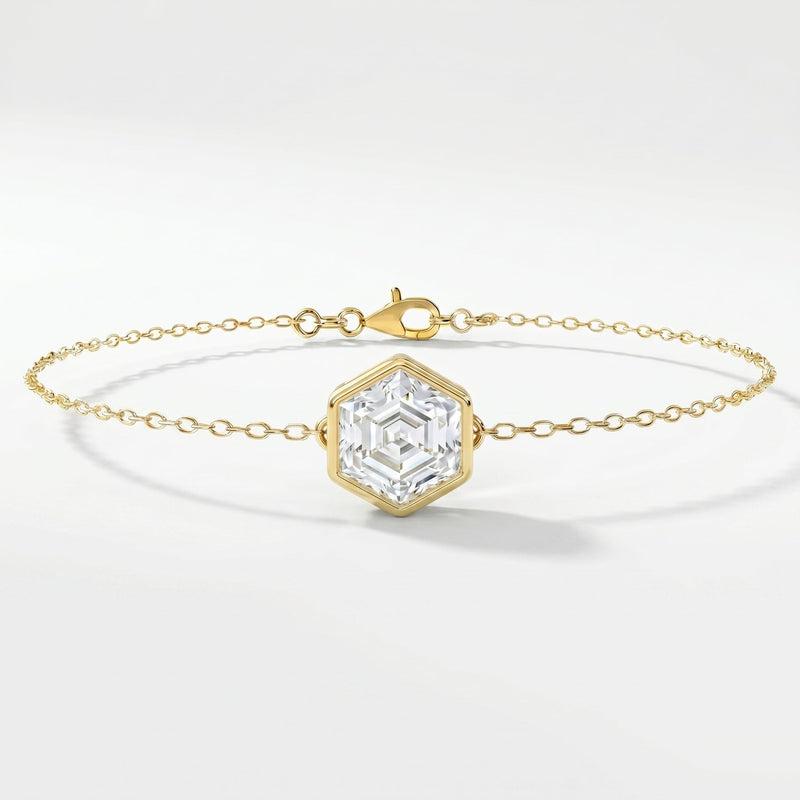 Minimalist Bezel Set Geometric Square Hexagon Cut Chain Bracelet, view 1
