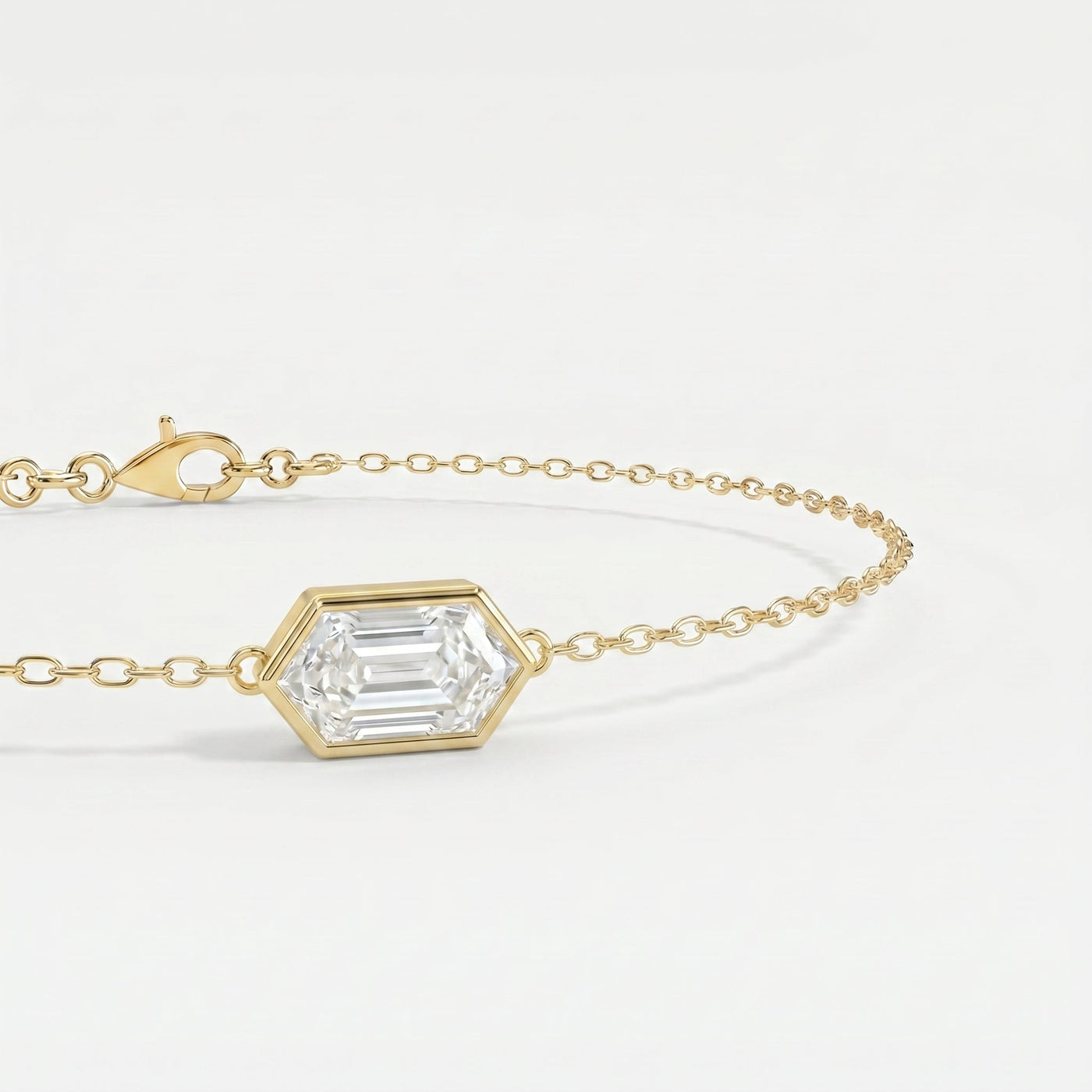 Minimalist Bezel Set Hexagon Cut Diamond Chain Bracelet, view 3