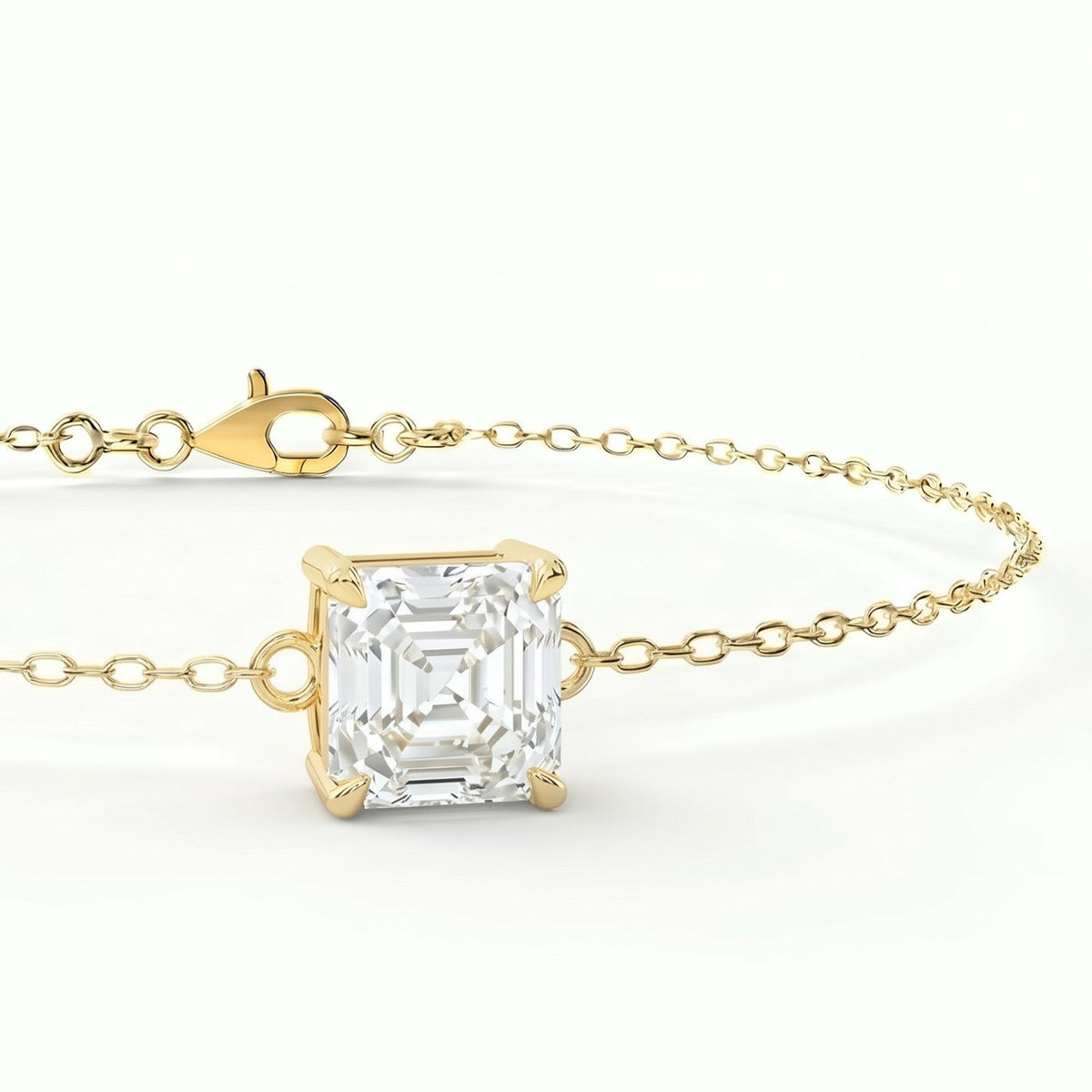 Minimalist Solitaire Asscher Cut Diamond Chain Bracelet, view 3