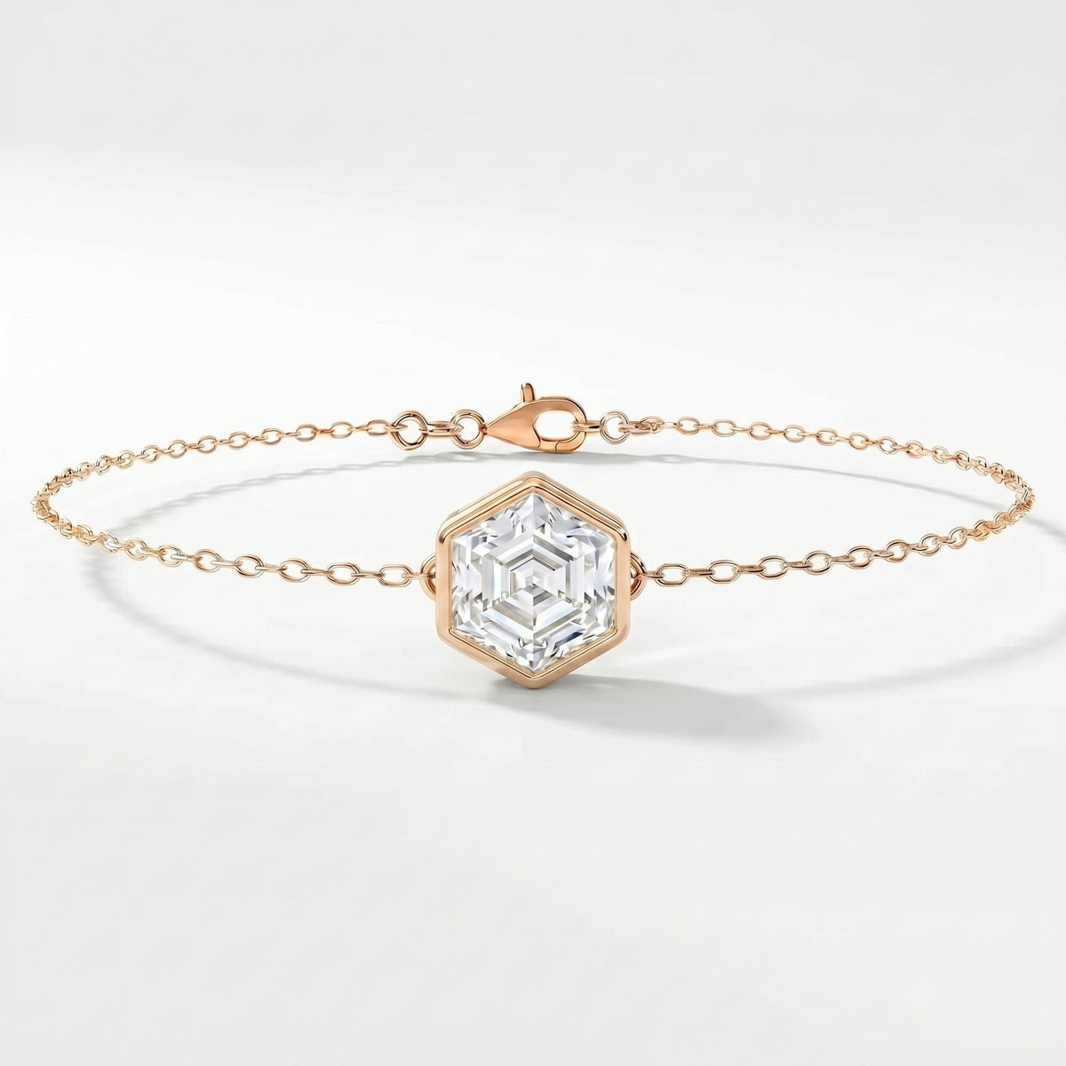 Minimalist Bezel Set Geometric Square Hexagon Cut Chain Bracelet, view 6