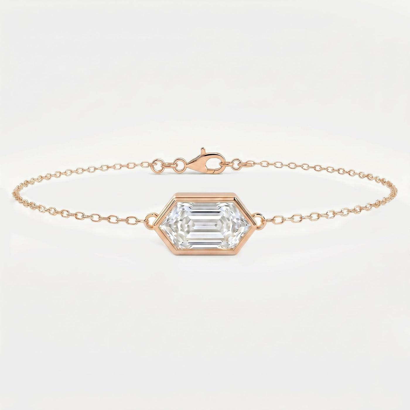 Minimalist Bezel Set Hexagon Cut Diamond Chain Bracelet, view 6