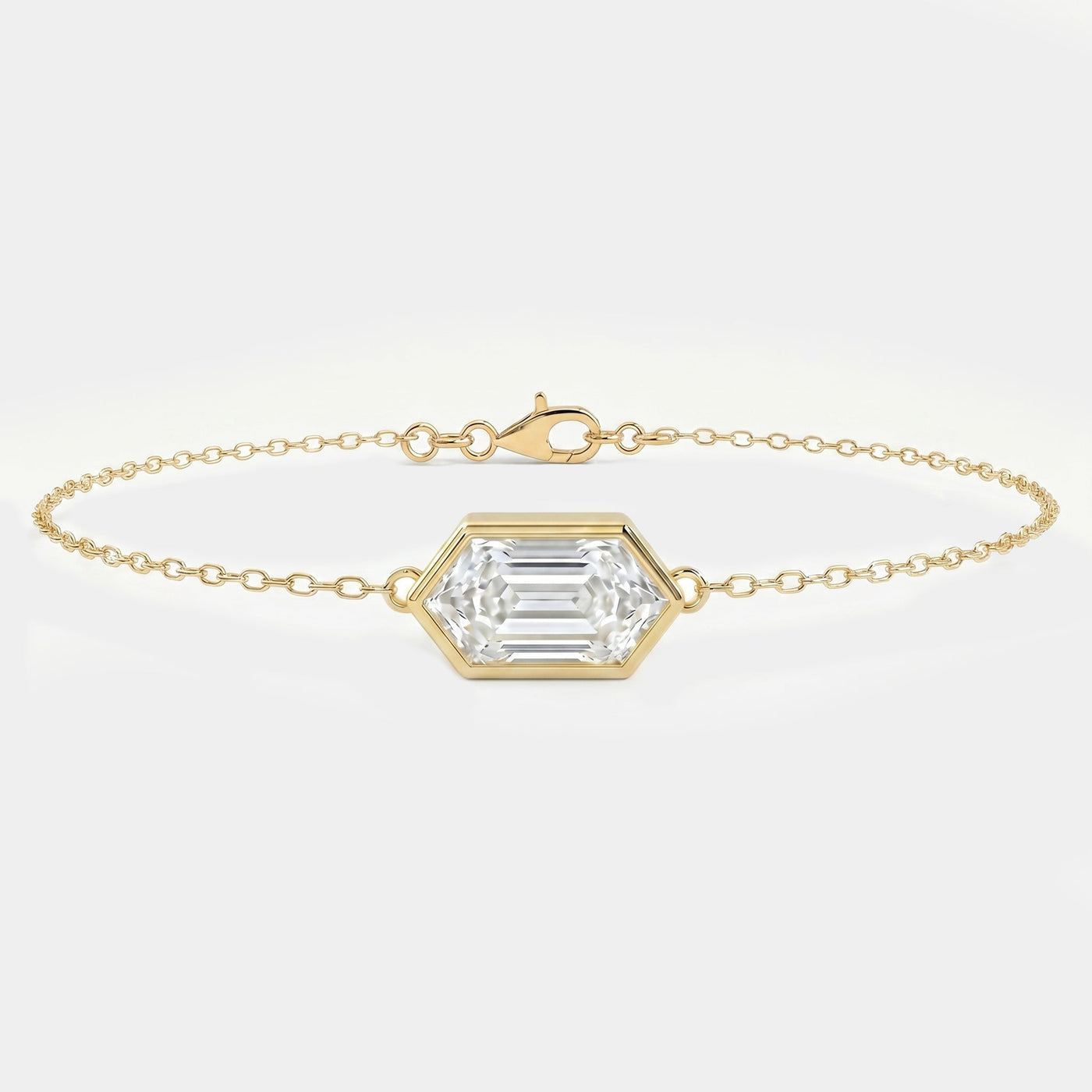 Minimalist Bezel Set Hexagon Cut Diamond Chain Bracelet, view 1