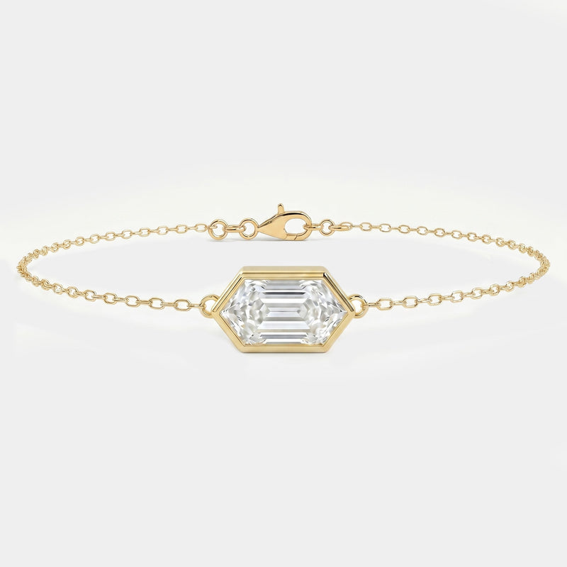 Minimalist Bezel Set Hexagon Cut Diamond Chain Bracelet, view 1
