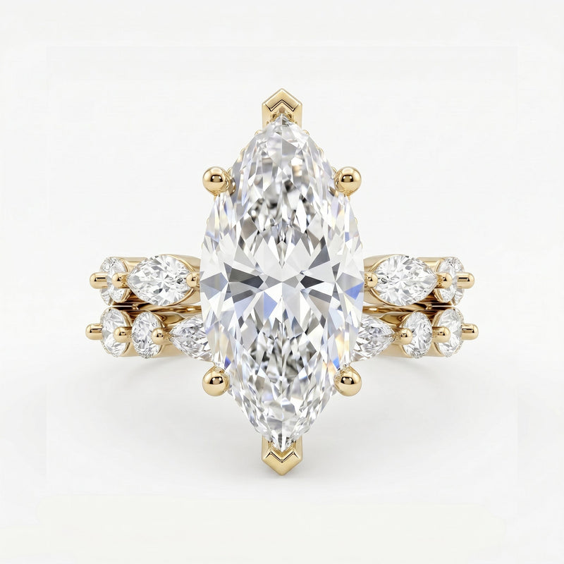 Marquise Diamond Bridal Set Statement Side Stone Engagement Ring, view 1