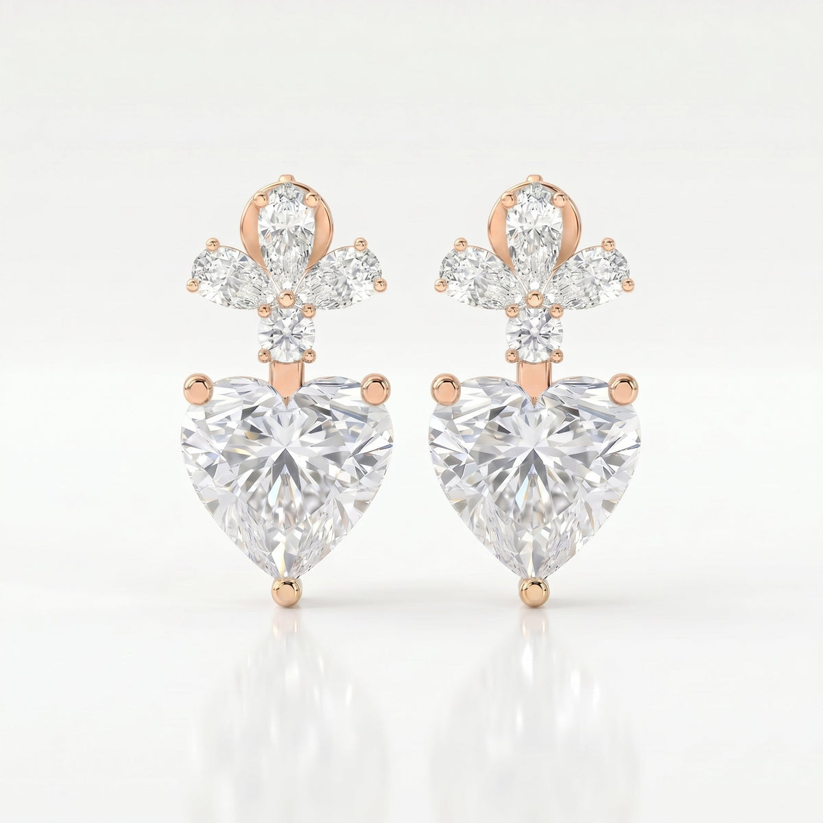 Floral Cluster Heart Diamond Drop Earring, view 4