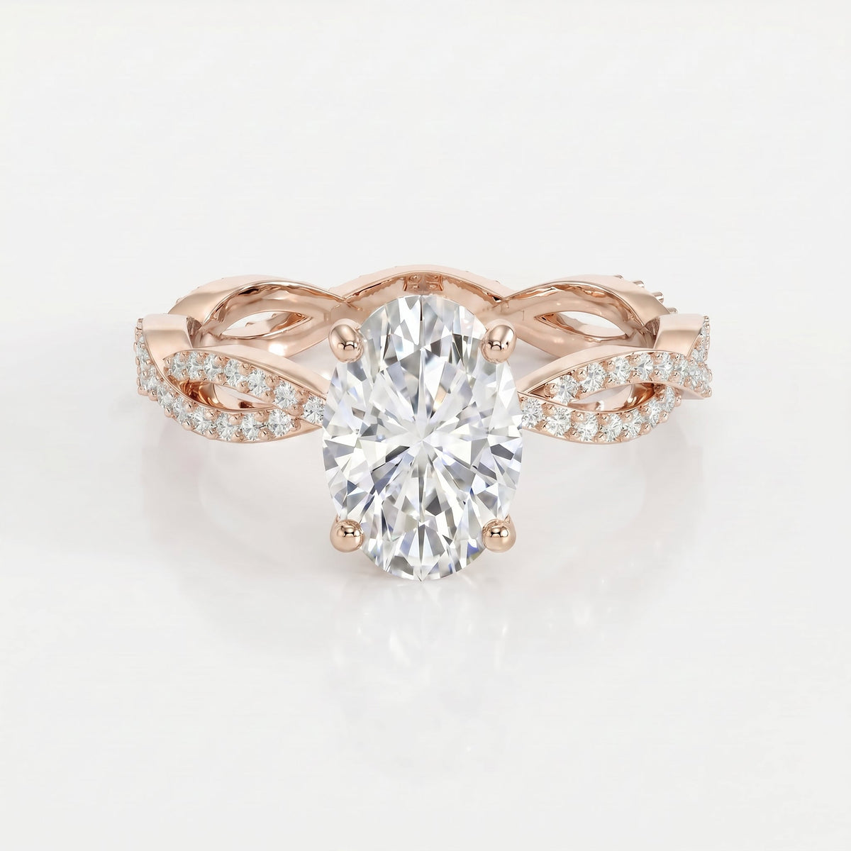 Elegant Oval Cut Diamond with Twisted Pave Engagement Ring, view 7