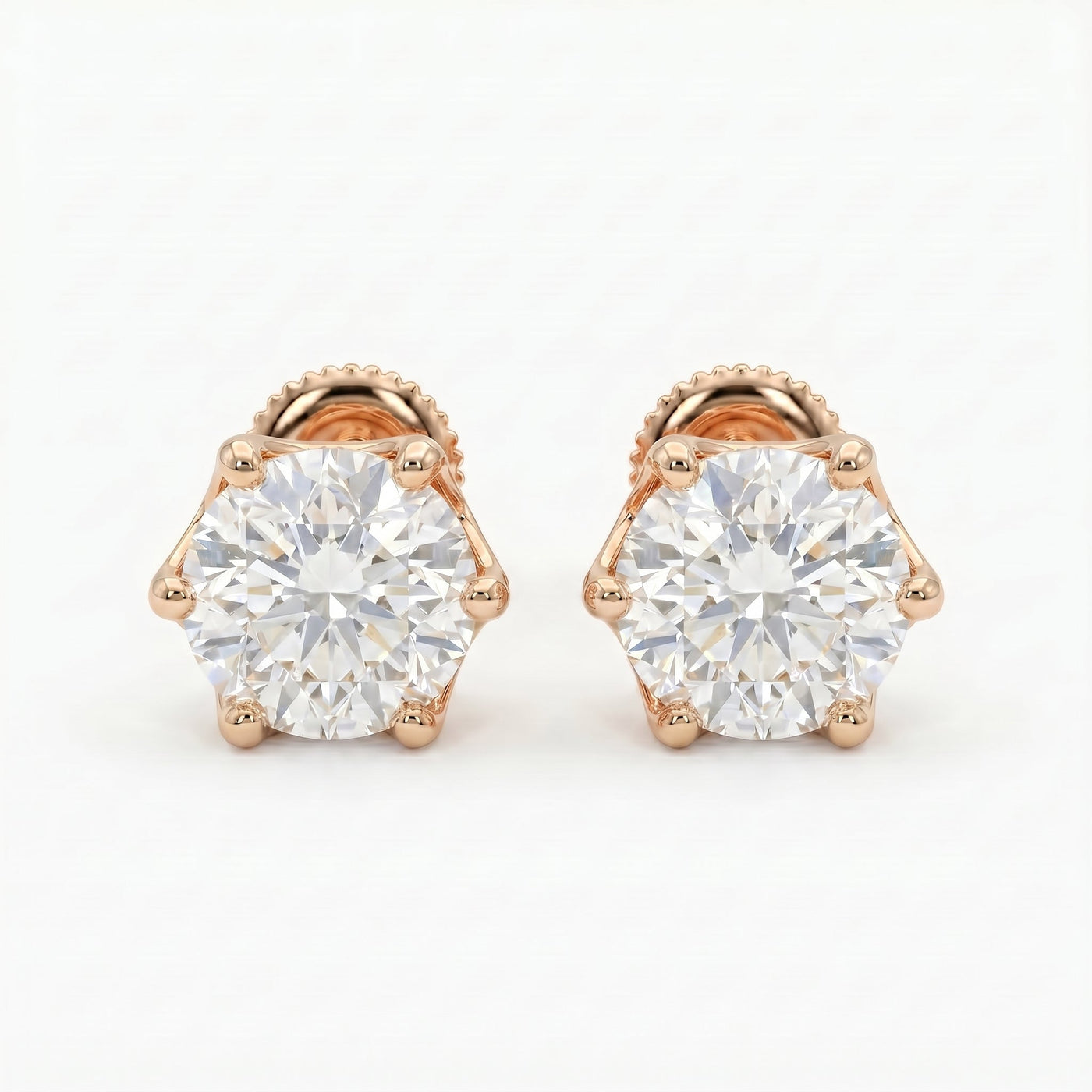 Classic 6 Prong Round Brilliant Diamond Stud Earrings, view 6