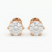 Classic 6 Prong Round Brilliant Diamond Stud Earrings, view 6