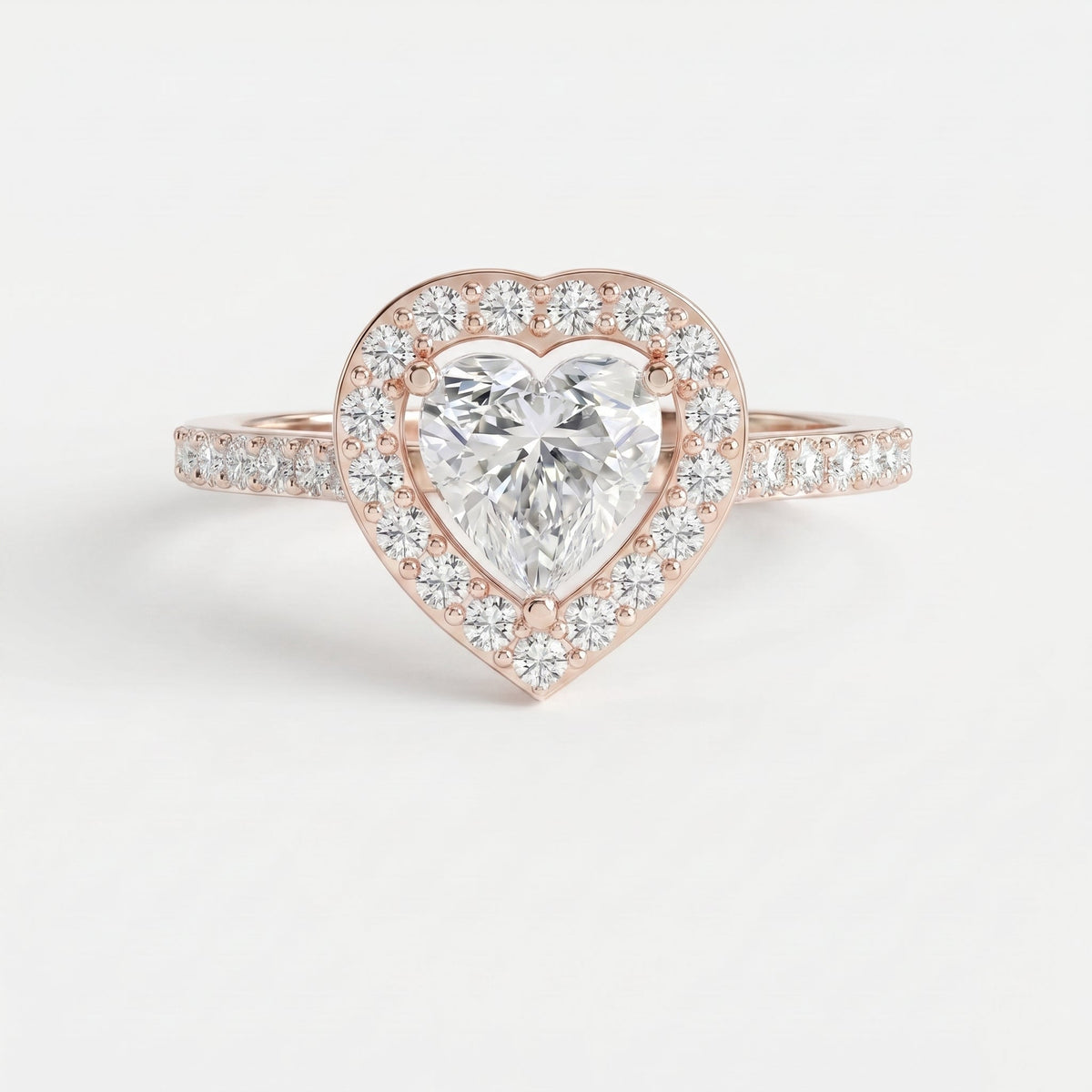 Heart Shape Diamond Halo Ring with Pavé Engagement Ring, view 4
