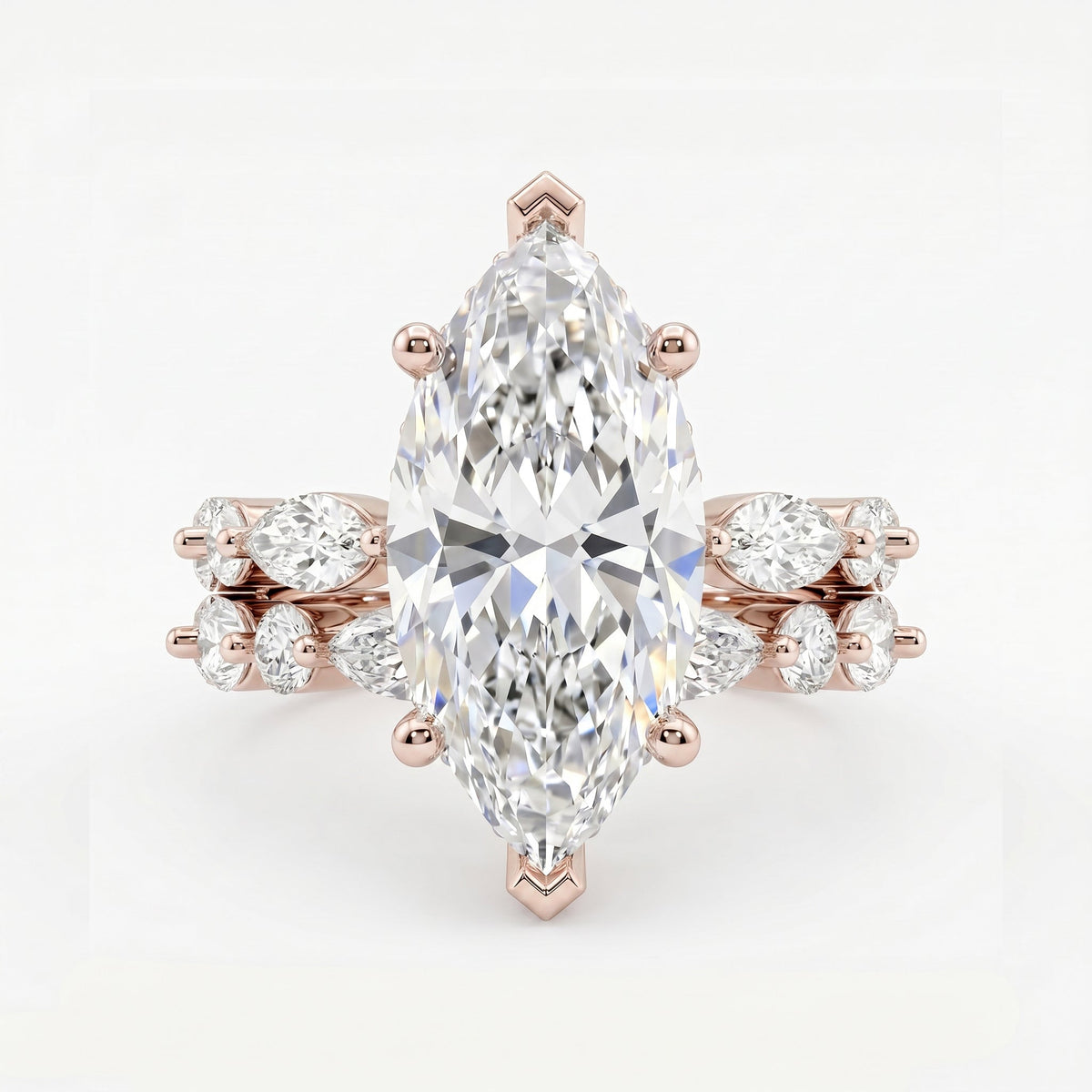 Marquise Diamond Bridal Set Statement Side Stone Engagement Ring, view 7