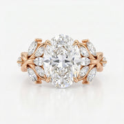 Oval Diamond Engagement Ring Nature Inspired Marquise Leaf Side Stone Ring, view 4