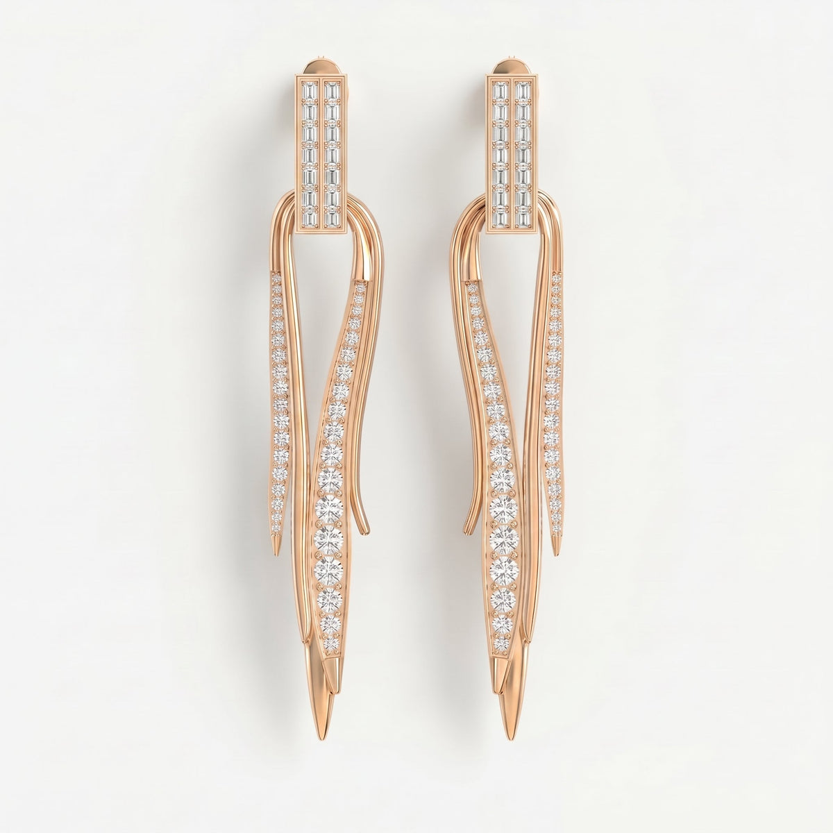 Baguette & Round Diamond Long Statement Fashion Earrings, view 6