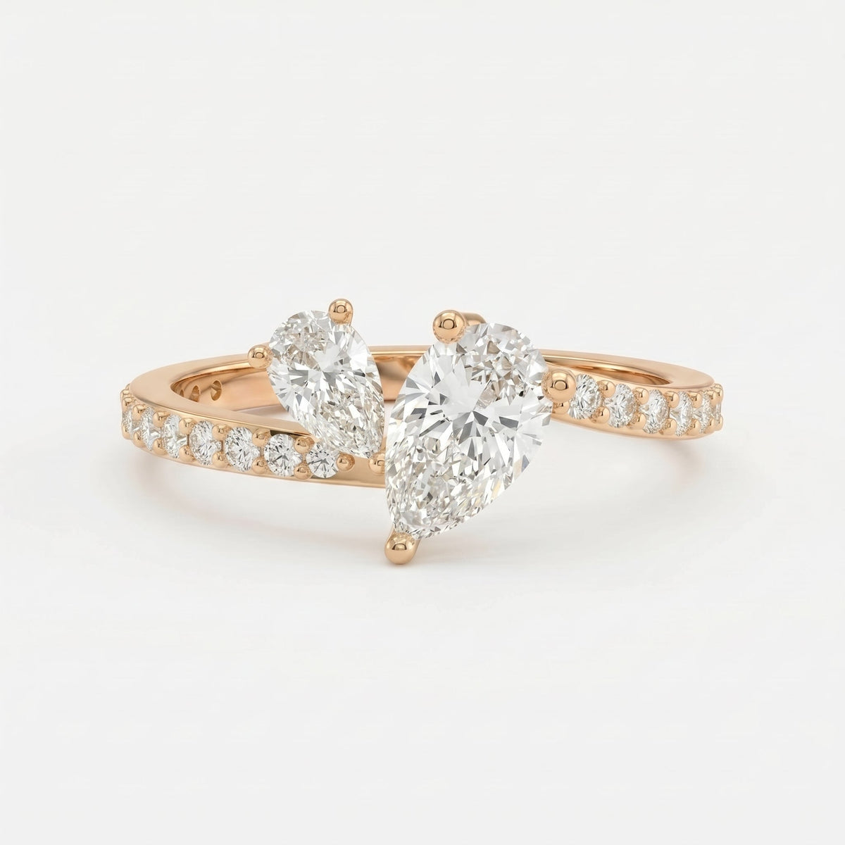 Two-Stone Pear Shaped Diamond Bypass Side Stone Engagement Ring, view 4