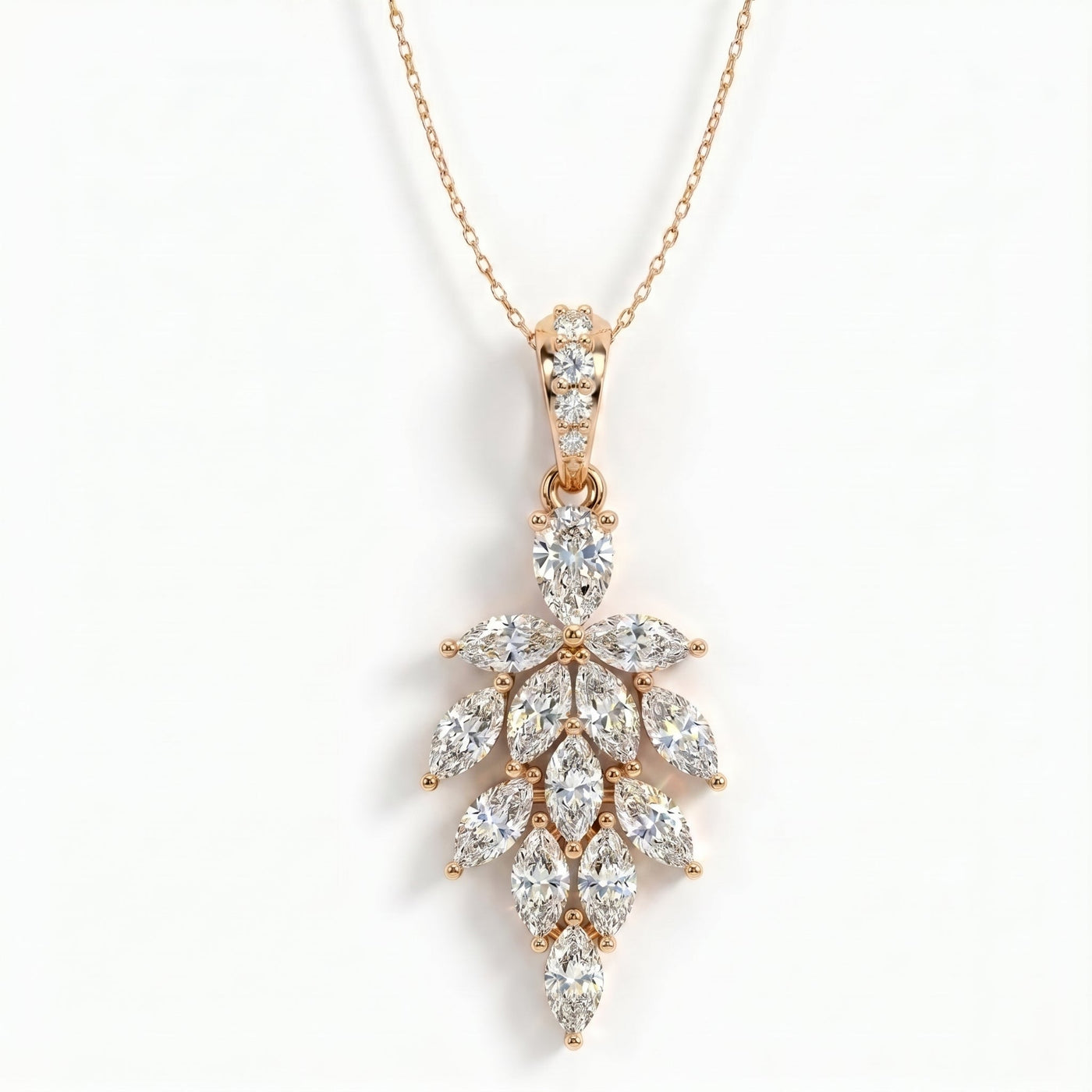 Marquise & Pear Cut Diamond Floral Pendant Necklace, view 4